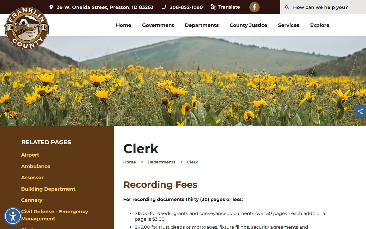Franklin County Clerk of Court records and clerk office