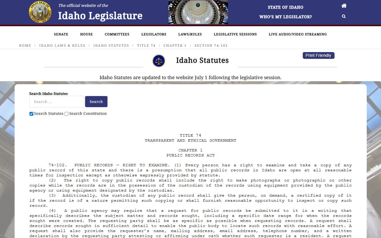 Franklin County Clerk of Court records and Idaho public records law