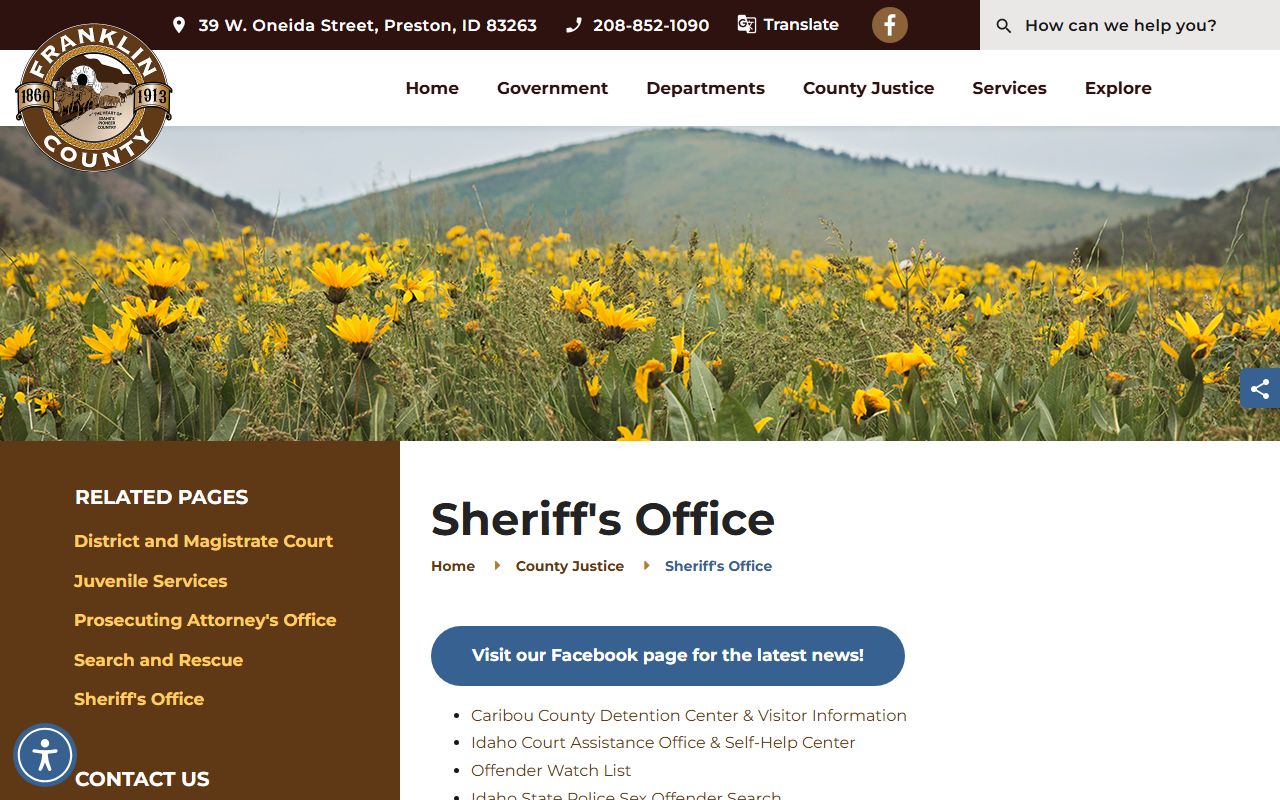 Franklin County arrest records sheriff office contact page