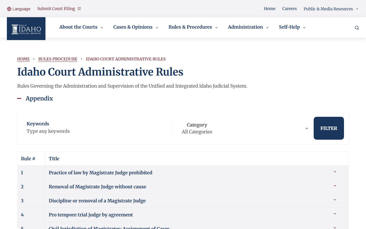 Franklin County court records Idaho Court Administrative Rules