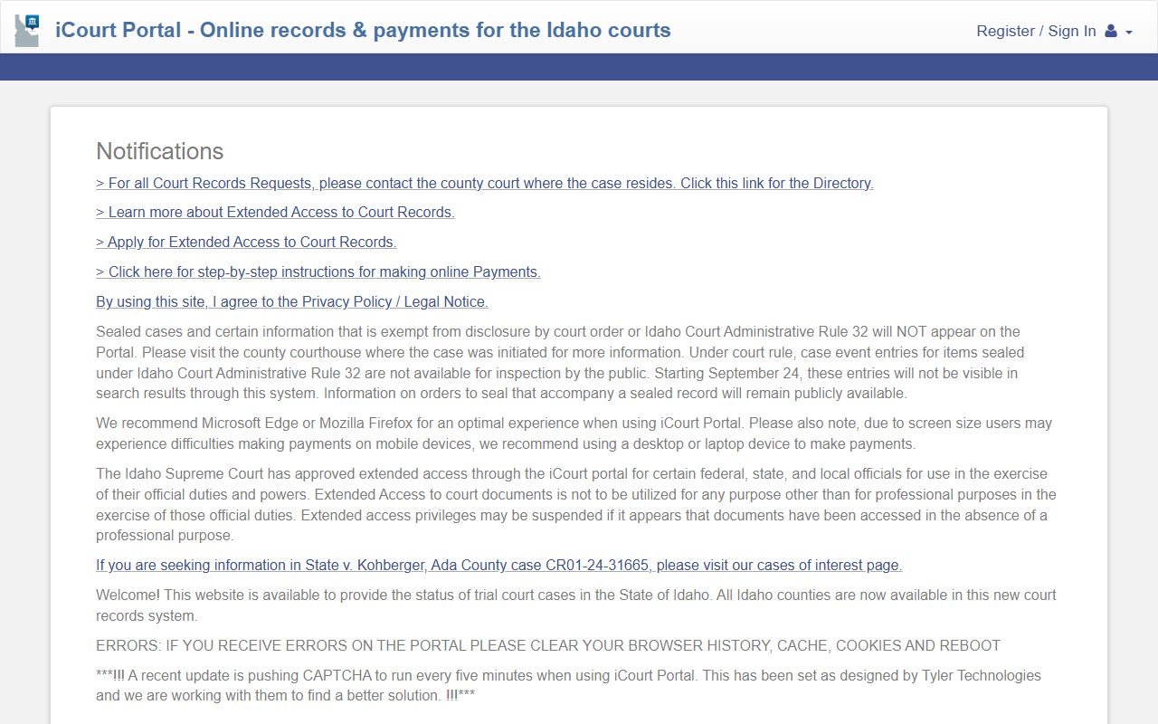 Franklin County court records Idaho iCourt portal