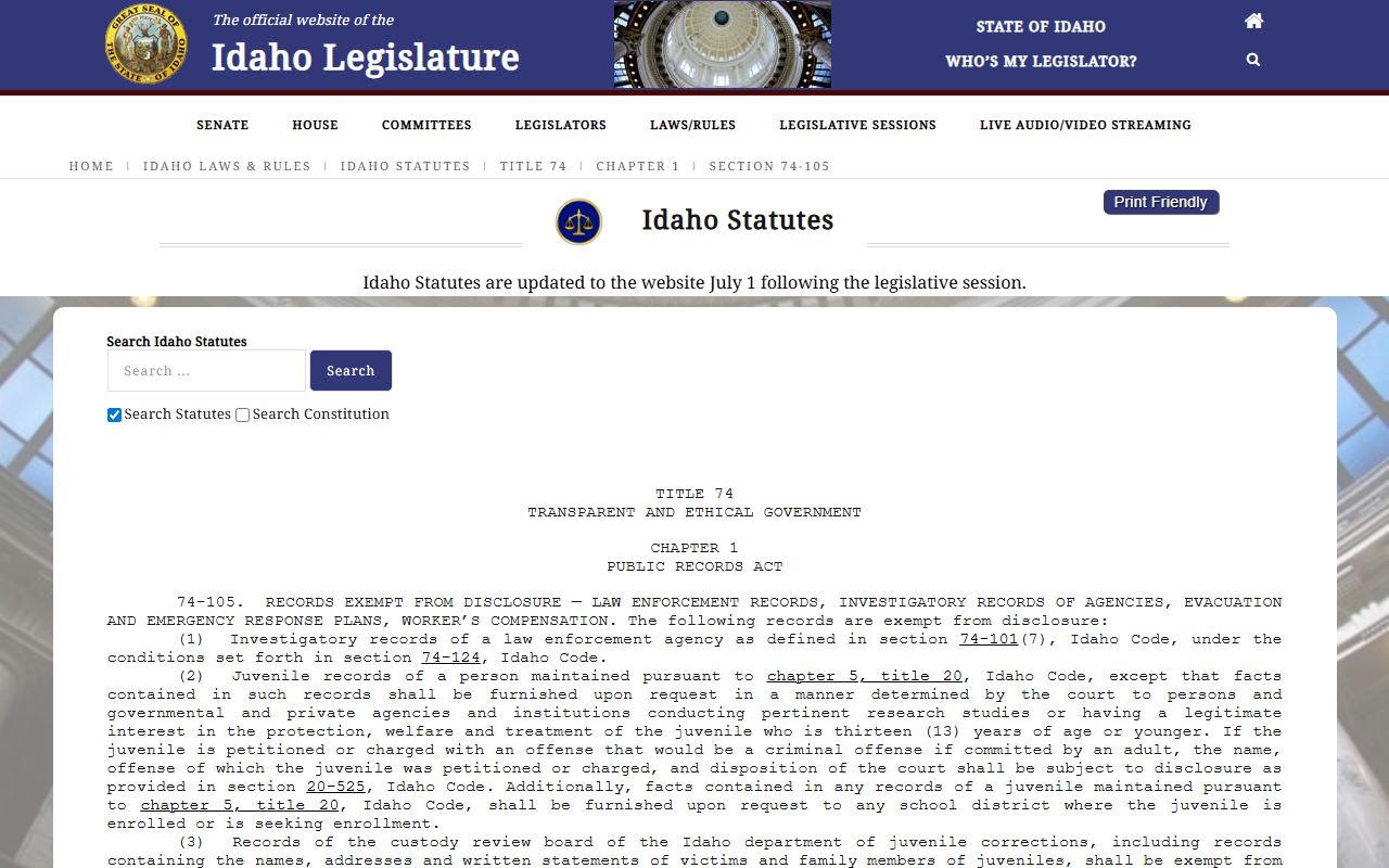 Franklin County criminal court records Idaho law enforcement exemptions