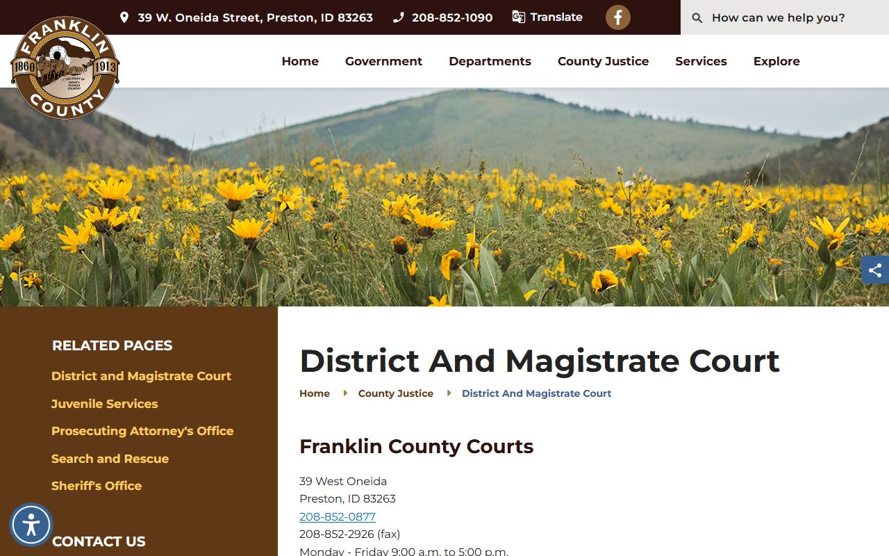 Franklin County court records District and Magistrate Court page