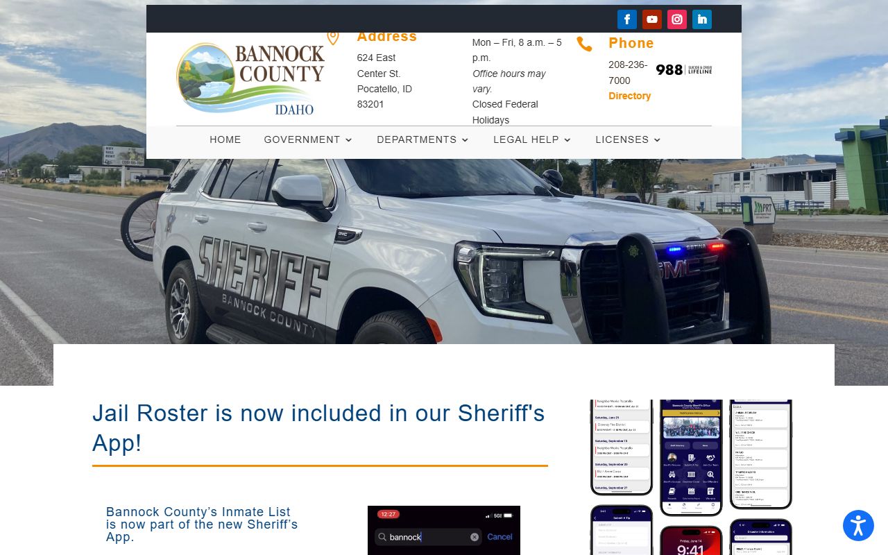 Franklin County inmate records Bannock Sheriff's App jail roster source