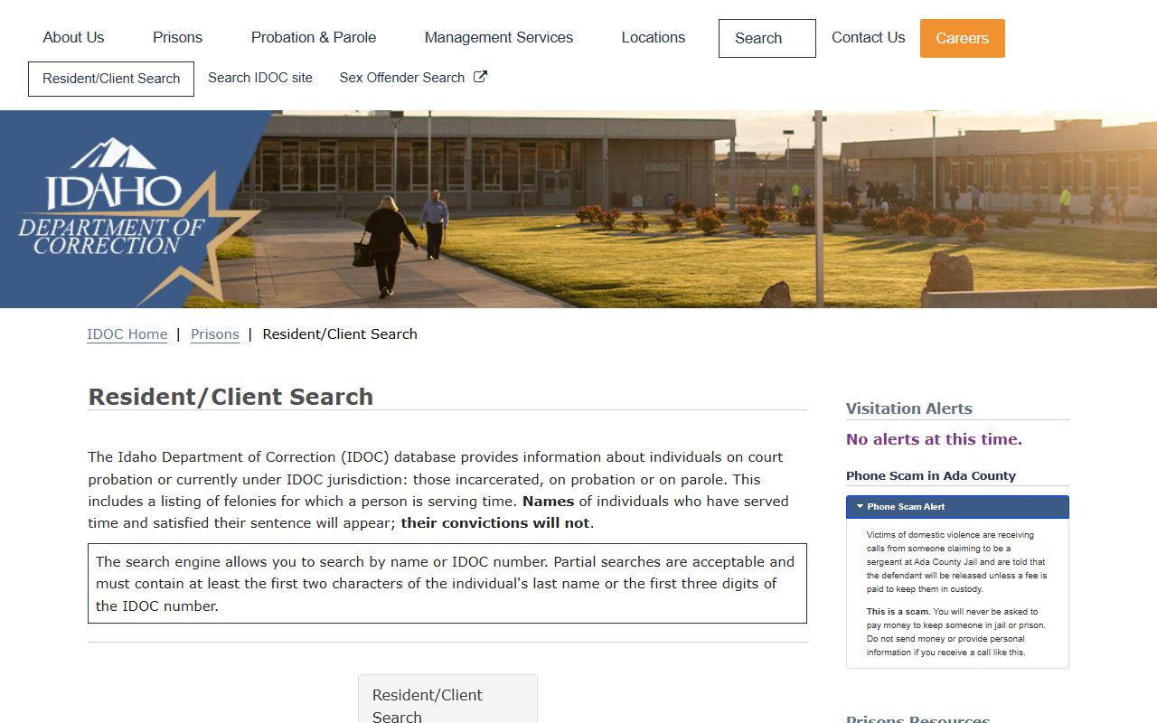 Franklin County inmate records IDOC resident client search fields