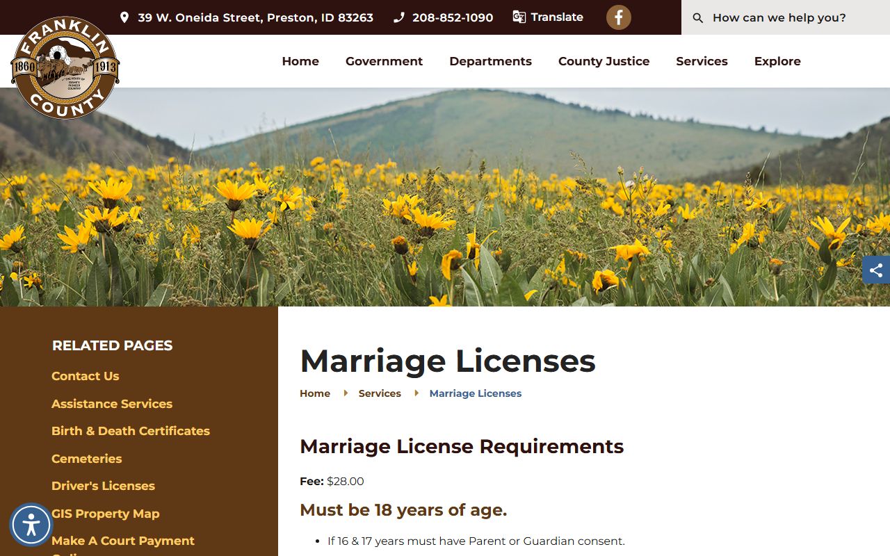 Franklin County marriage and divorce records marriage license page