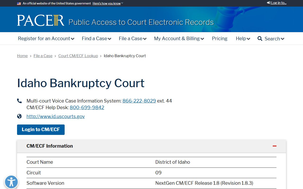 Franklin County probate records PACER Idaho Bankruptcy Court lookup