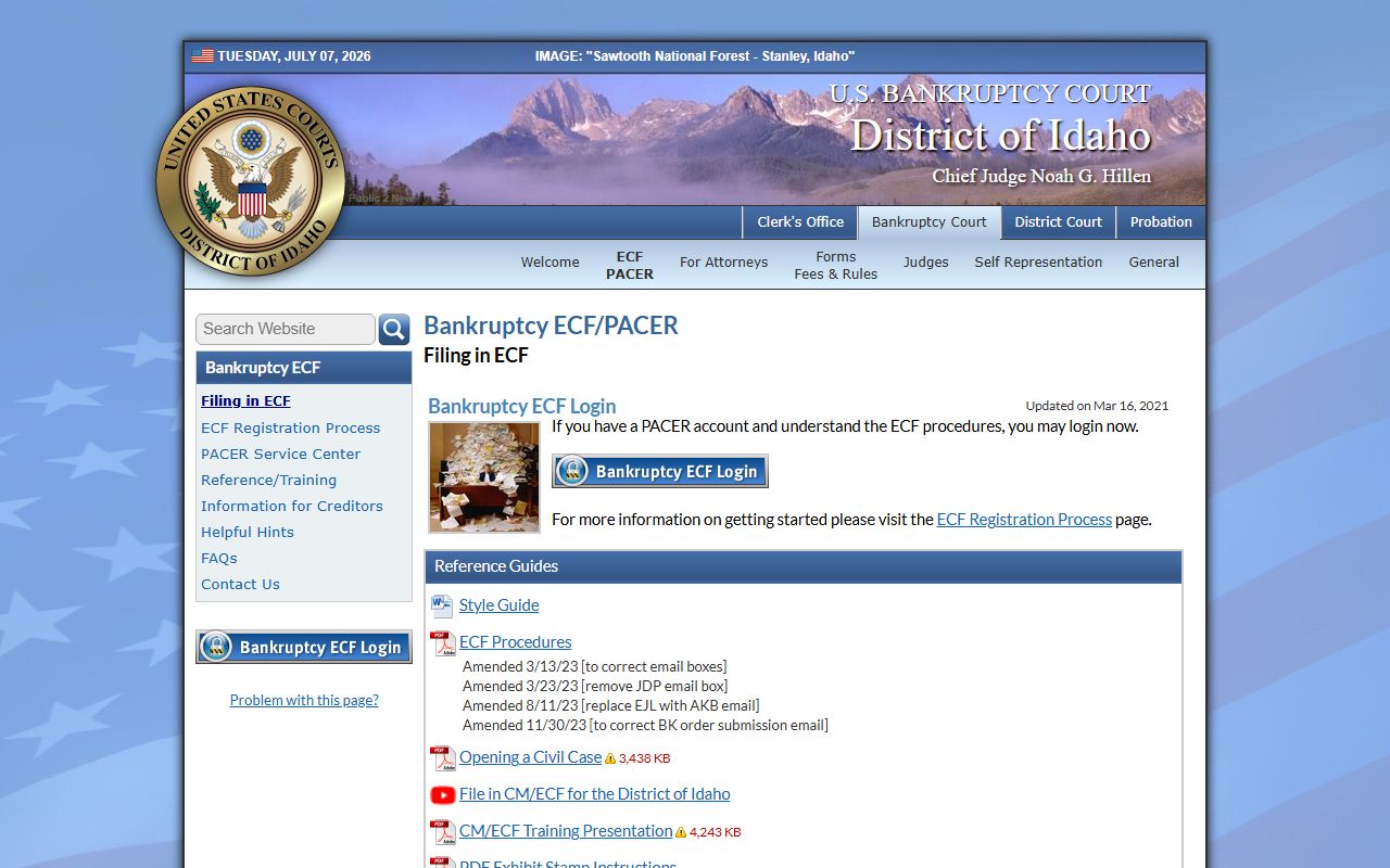Franklin County probate records U.S. Bankruptcy Court Idaho ECF