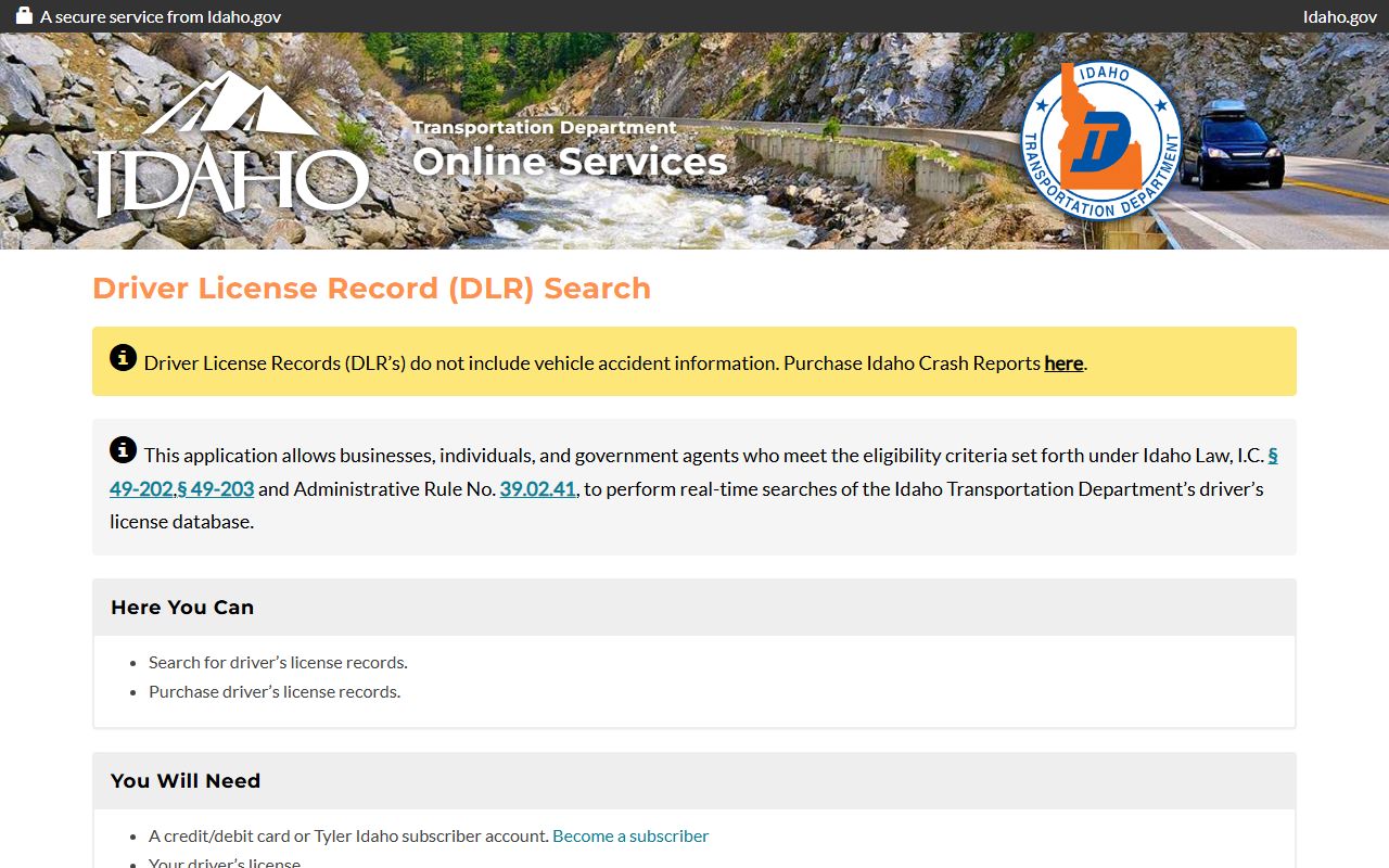 Franklin County traffic court records Idaho DLR search