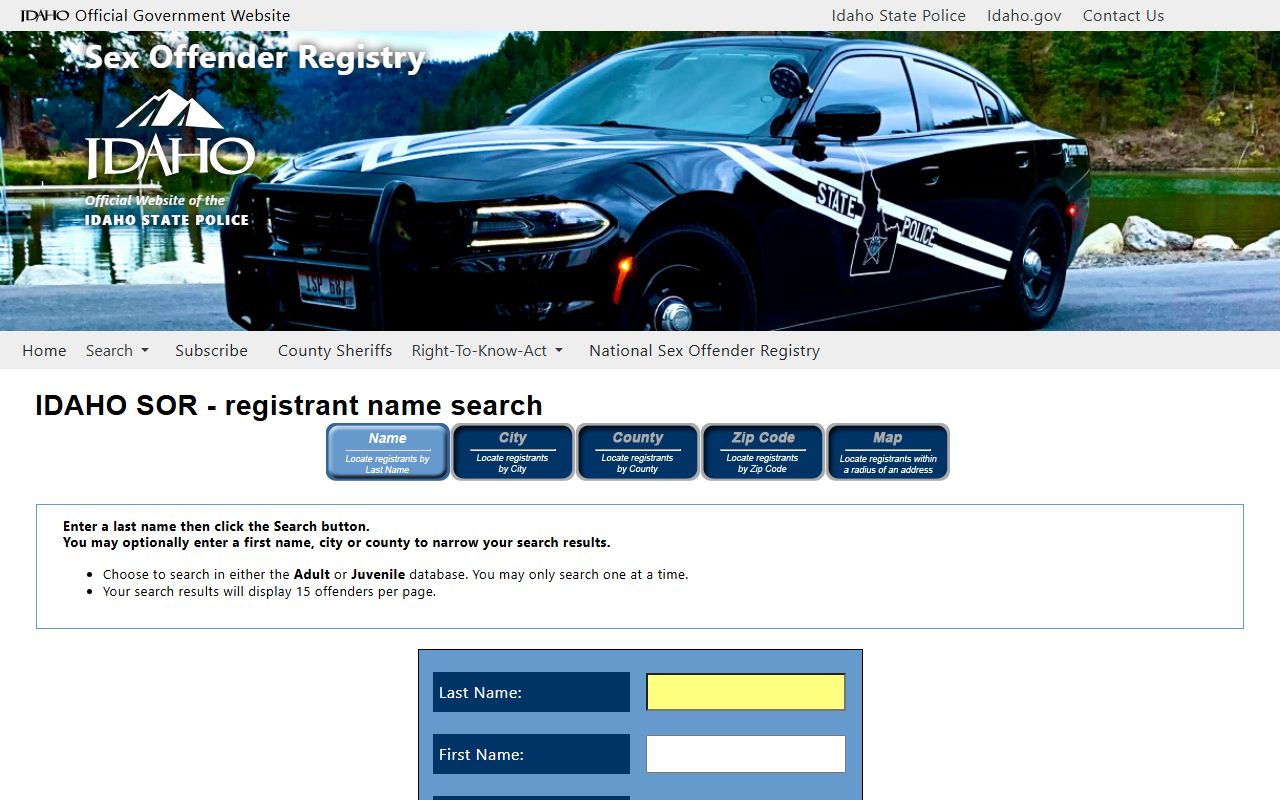 Franklin County warrant records Idaho sex offender name search fields
